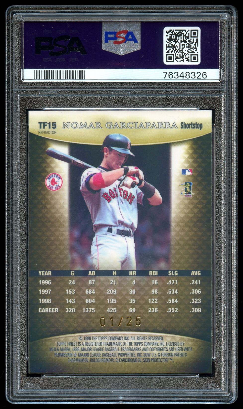 1999 Finest Team Finest Gold Refractor #TF15 Nomar Garciaparra /25 PSA 10 GEM MINT