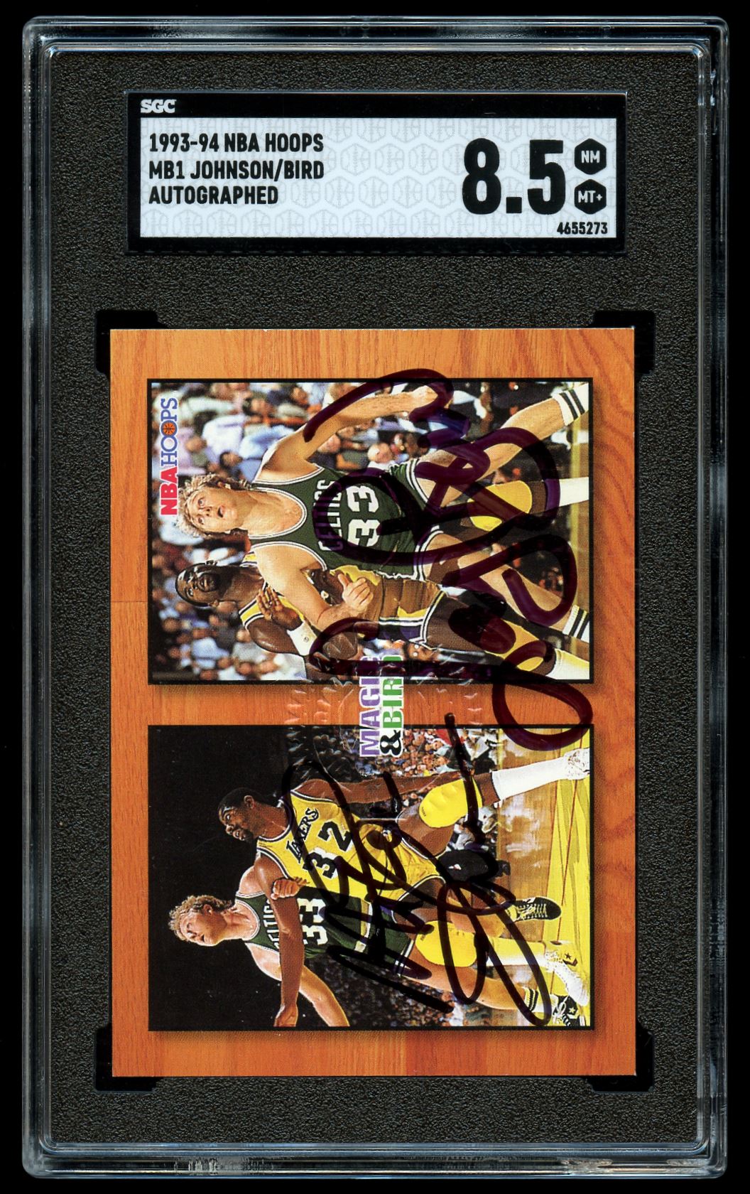 1993-94 NBA Hoops Autographs #MB1 Magic Johnson Larry Bird SGC 8.5 NM-MT+