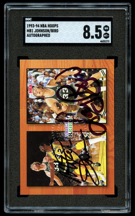 1993-94 NBA Hoops Autographs #MB1 Magic Johnson Larry Bird SGC 8.5 NM-MT+