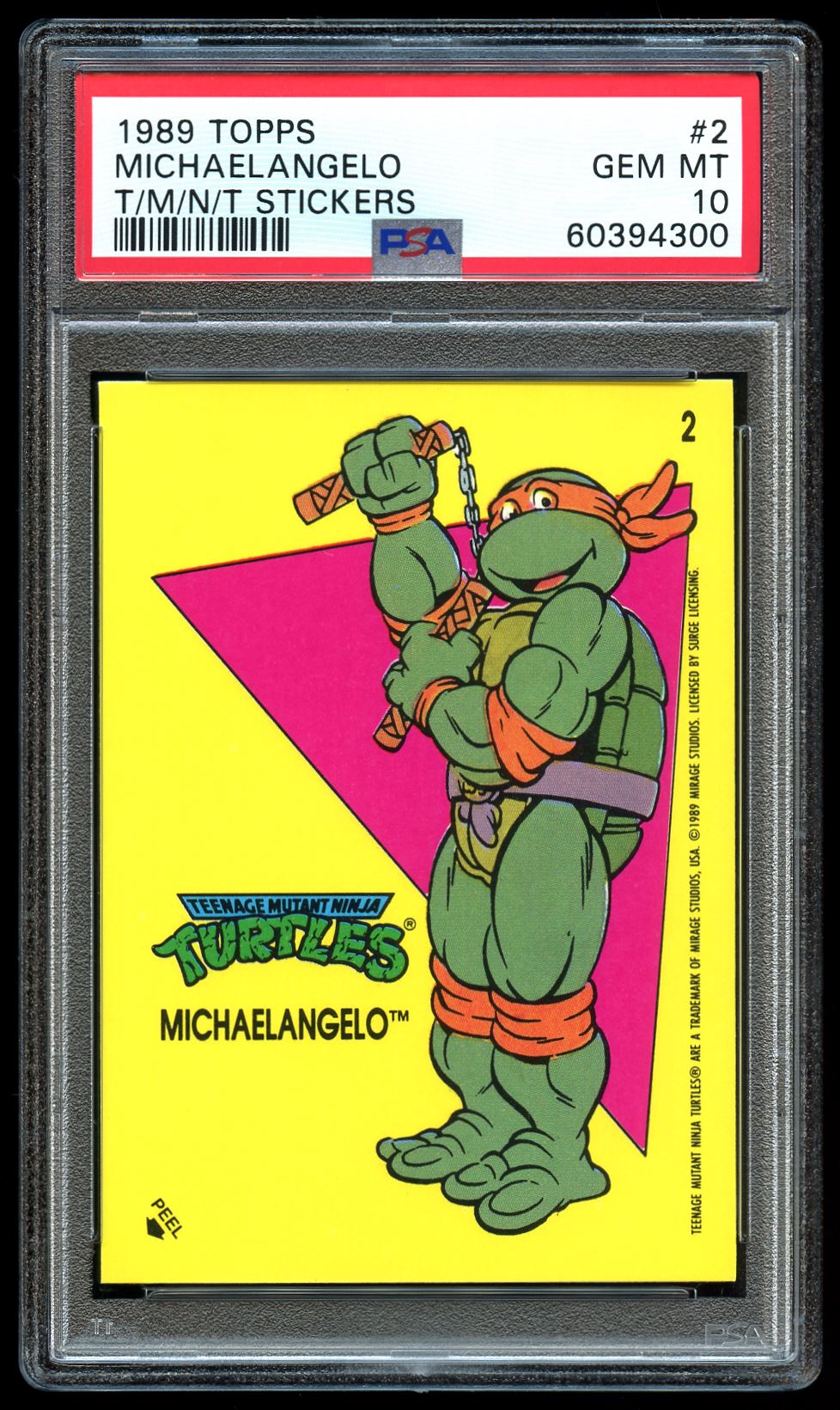 1989 Topps Teenage Mutant Ninja Turtles Stickers #2 Michaelangelo PSA 10 GEM MINT