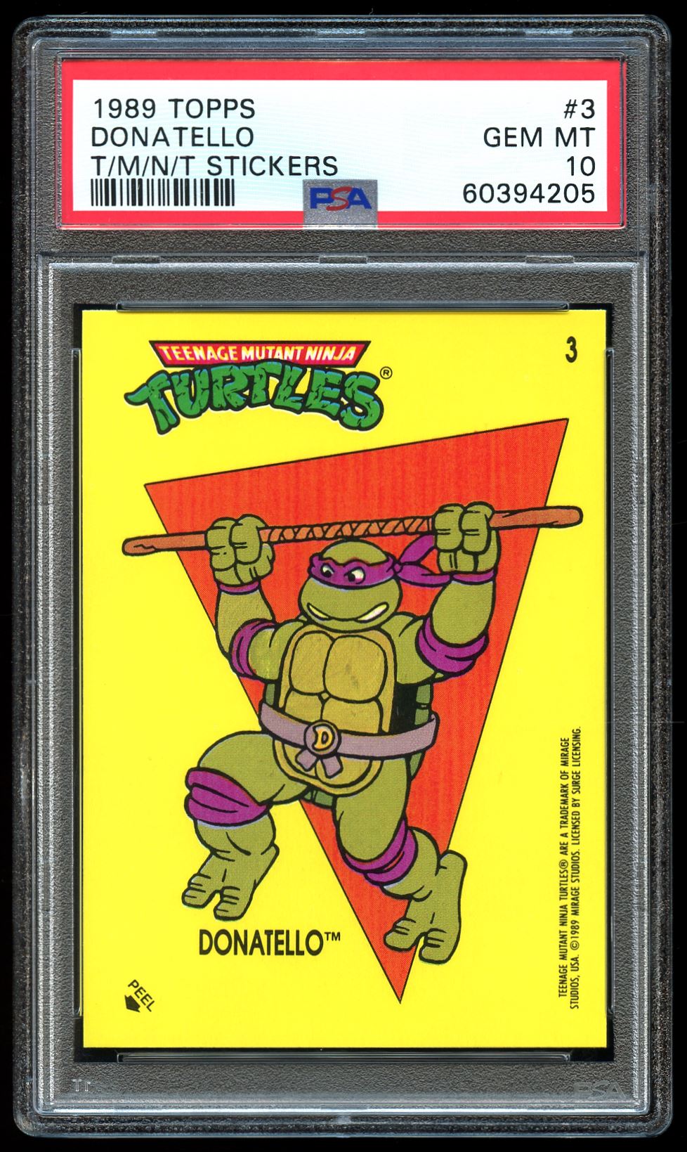 1989 Topps Teenage Mutant Ninja Turtles Stickers #3 Donatello PSA 10 GEM MINT